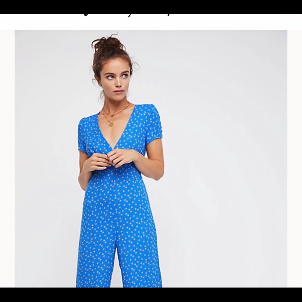 Free People Mia Cobalt Blue Romper with Peach